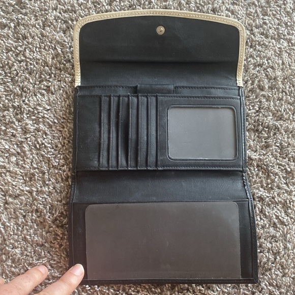 Rolfs Calfskin Leather Vintage Black Trifold Women’s Wallet, White Bow Italy - Picture 6 of 15